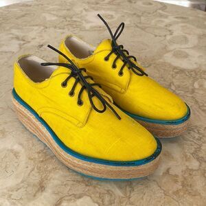 Vintage Rare JOHN FLUEVOG Waxed Canvas Espadrille Platform Oxfords Shoes